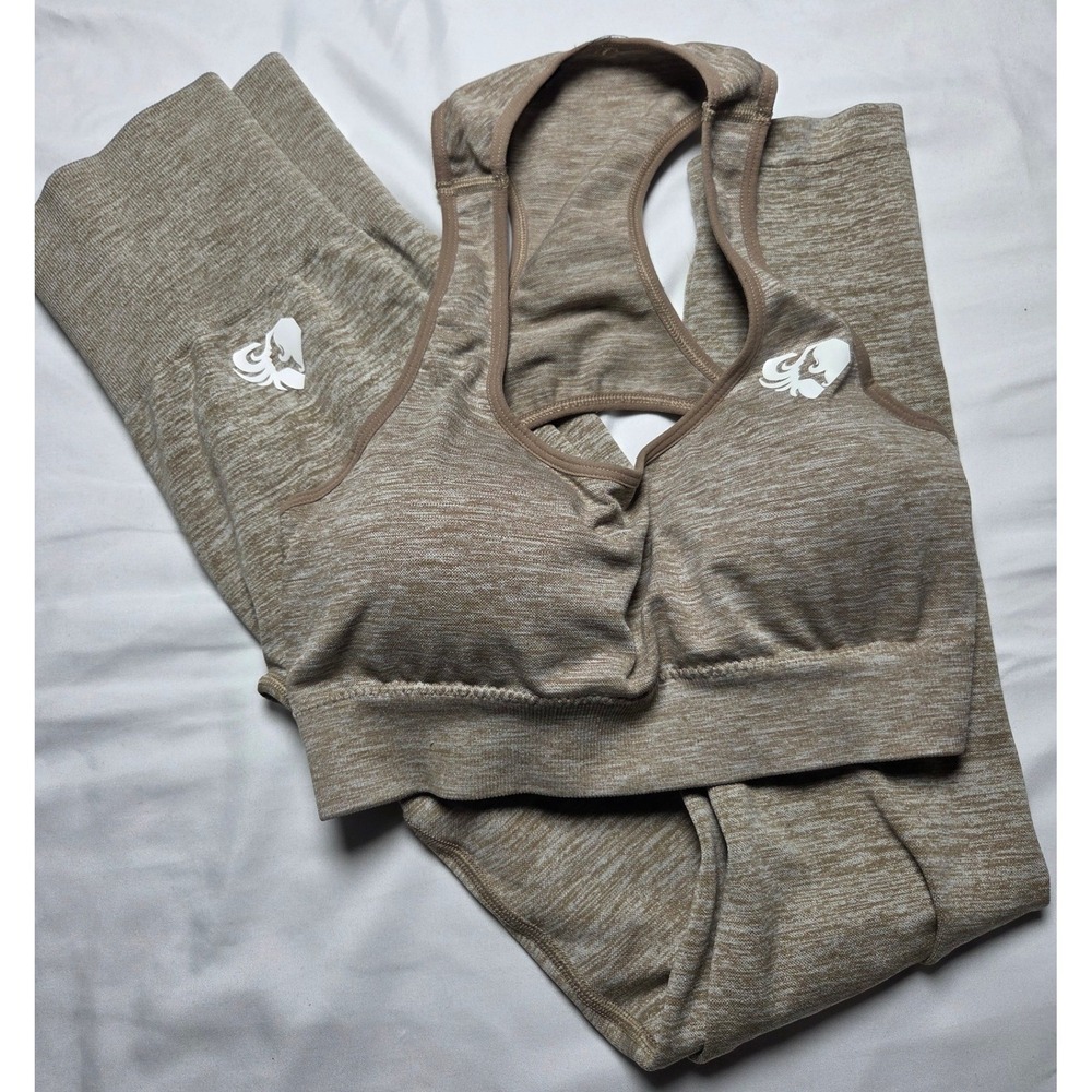 Women's Best Seamless Activewear Set Sports Bra and High Waist Leggings Tan Marl